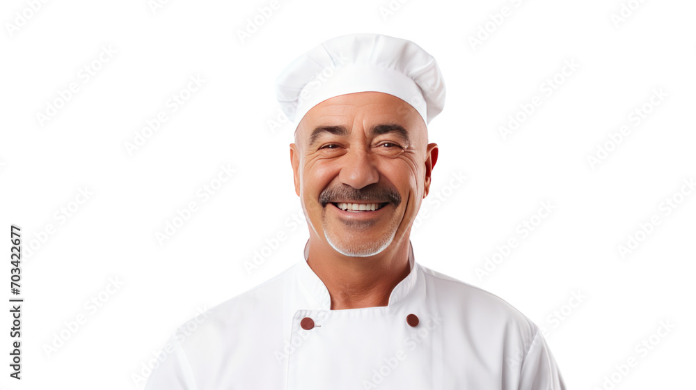 Portrait of a chef, an expert, smiling happily. looking at camera Isolated from the white background. Portrait of a chef, an expert, smiling happily. looking at camera Isolated from the white background.