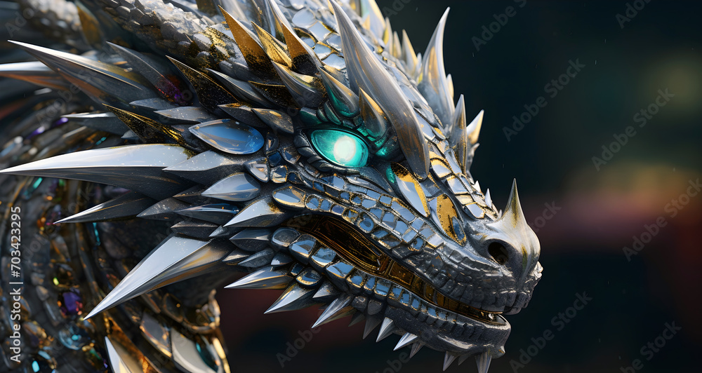 Fototapeta premium Jewelled head of dragon, ai generated.