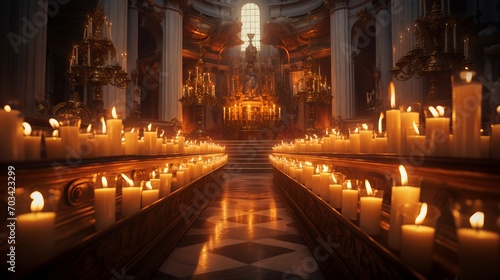 Soft glow of church candles - high-resolution 8k wallpaper stock photo