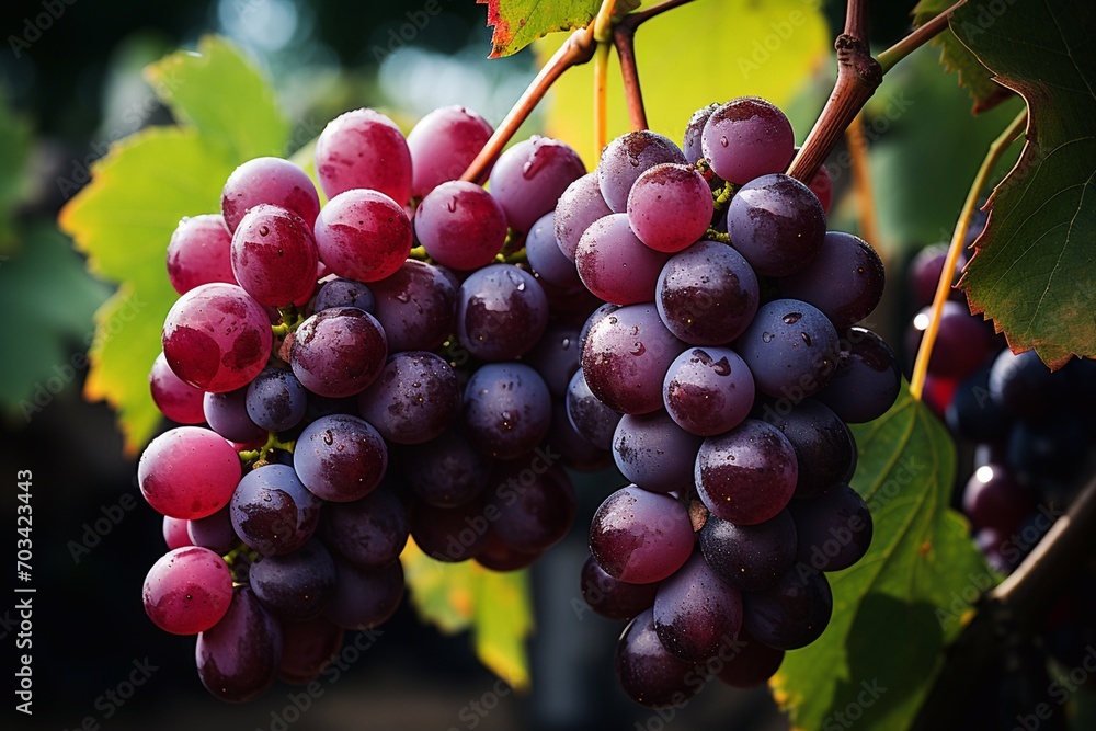 A large bunch of dark grapes.