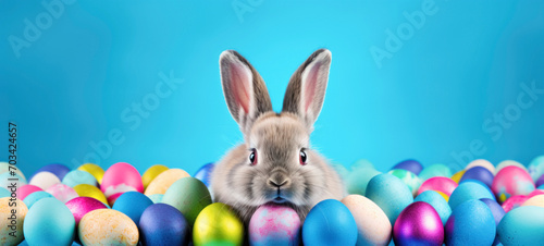 Wallpaper Mural Easter banner with colorful eggs and a little bunny rabbit on a blue background Torontodigital.ca