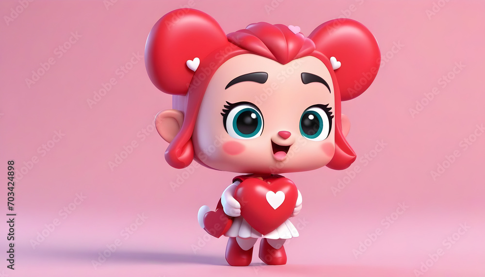 cute character, avatar for valentine's day - on a pink background with red hearts cute character, avatar for valentine's day - on a pink background with red hearts