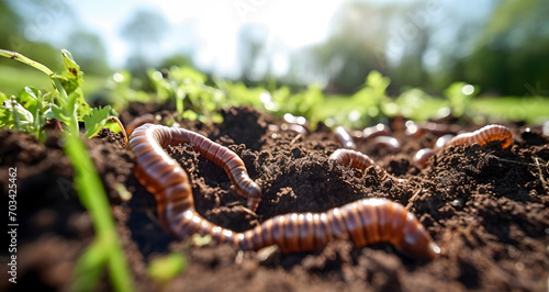 Earthworm exercising in the garden, ai generated.
