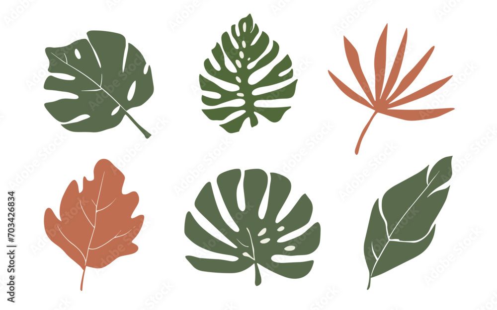 Fototapeta premium Abstract leaves vector clipart. Spring illustration.