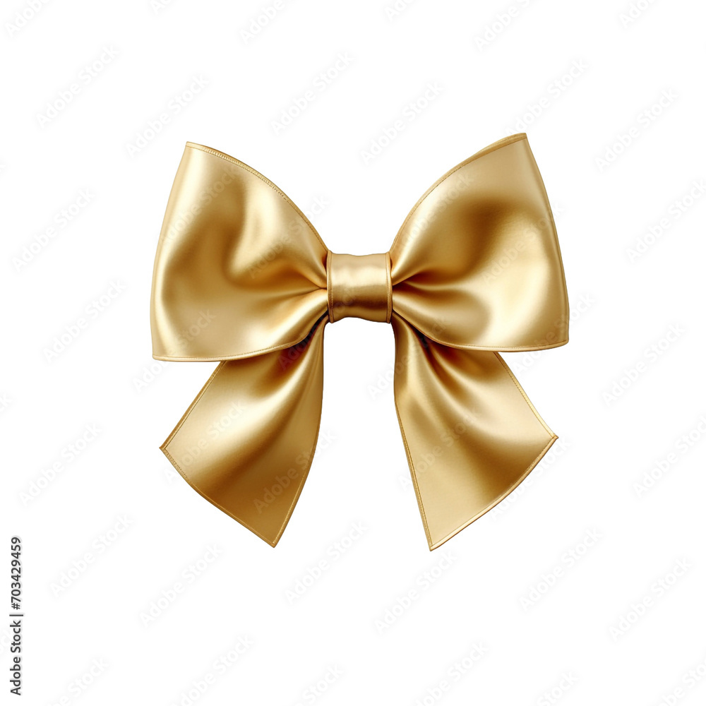 Gold bow ribbon isolated on transparent background