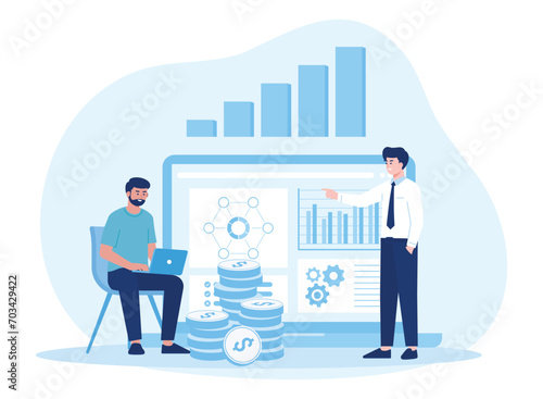 businessman showing graph. stock financial trading market diagram. concept flat illustration