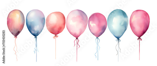 set of watercolor multicolored balloons isolated on a white background