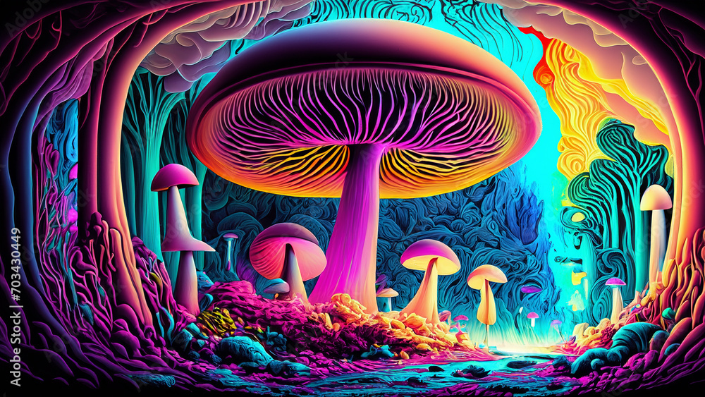 4k wallpaper with mushrooms in psychedelic colors Stock Illustration ...