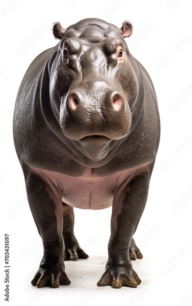 Hippopotamus standing looking at the camera on isolated white background. Hippopotamus standing looking at the camera on isolated white background.