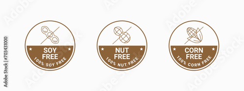 Three Brown food allergen labels. Vector Illustration