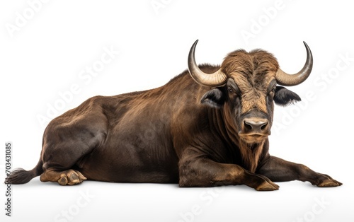 Buffalo sleeping, looking at the camera on isolated a white background.