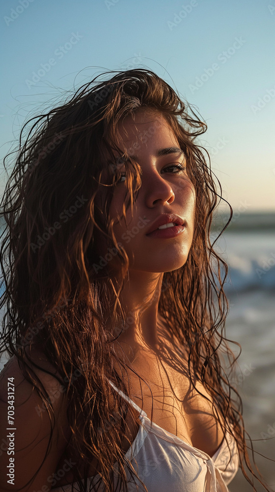 Portrait of a girl enjoying evening beach