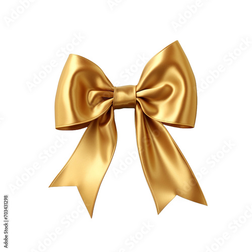 Gold bow ribbon isolated on transparent background