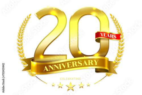 20 Years Anniversary with laurel wreath Golden Ribbon