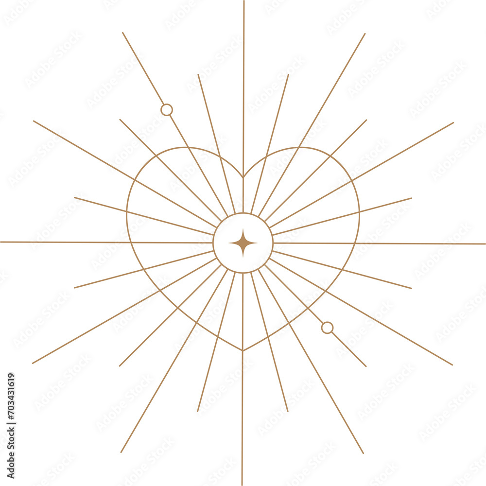 Obraz premium Valentine bohemian outline heart. Minimal geometric abstract design. Magic love symbol for Valentine day. Romantic cosmic aesthetic graphic. Mystic collection with glow effect.