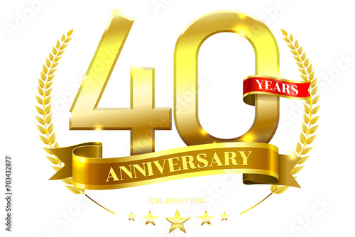 40 Years Anniversary with laurel wreath Golden Ribbon