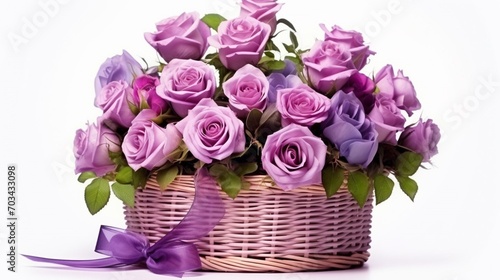Realistic roses in a wicker basket
