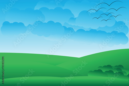 Blue sky and Bird and grass