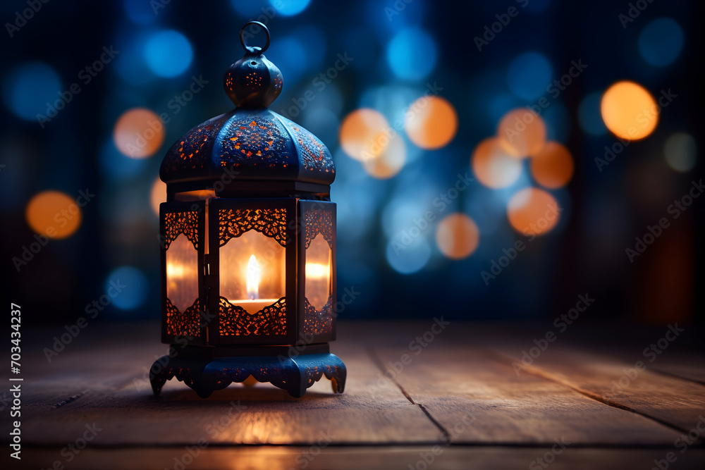 flashlight on bokeh background. Ramadan. fanous.
