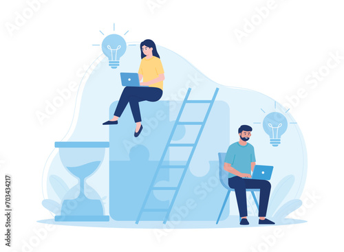 project management. business processes and planning problem solutions teamwork concept flat illustration