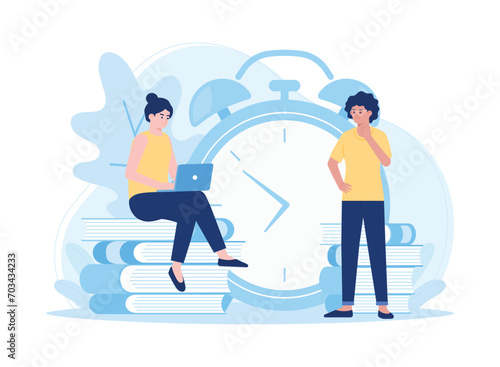 two women studying before online exam concept flat illustration
