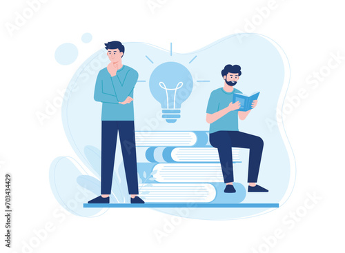  people reading and studying while sitting at a book concept flat illustration