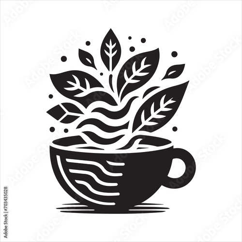 black shilloutte tea cup for easily used for T-shirt design with white background. print design, tea cup