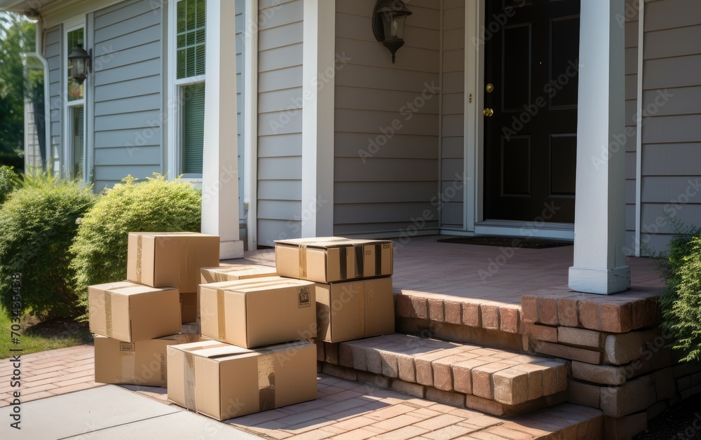 Moving boxes in front of a new house Moving boxes in front of a new house