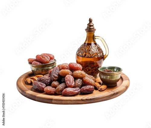 Ramadan tea and dried dates isolated on white transparent background. PNG