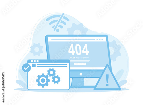 computer screen error page 404 concept flat illustration