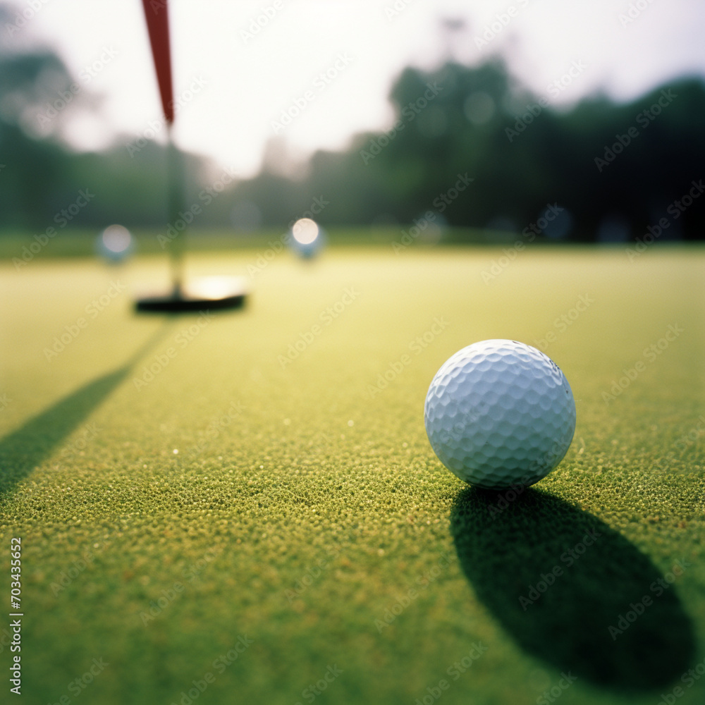 Zoomed in view of a golf ball on a putting green during a golf