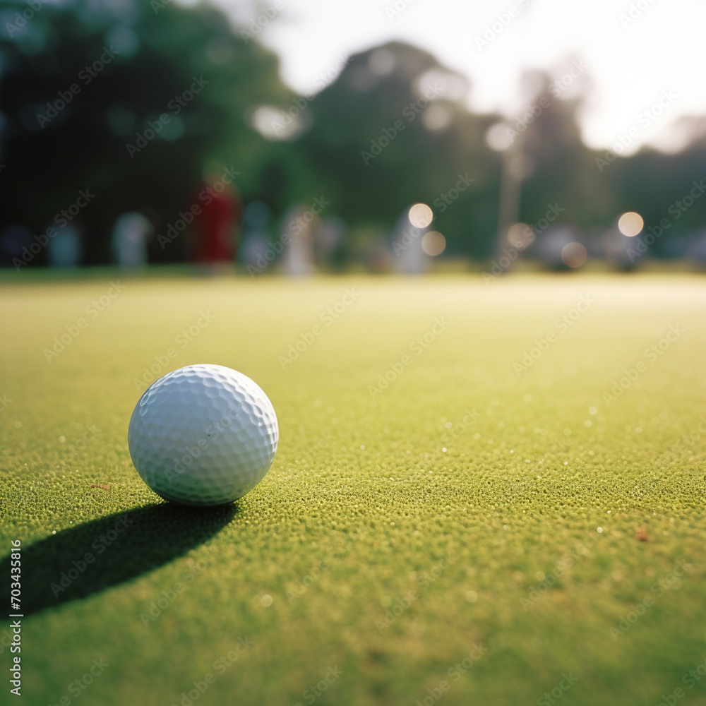 Zoomed in view of a golf ball on a putting green during a golf