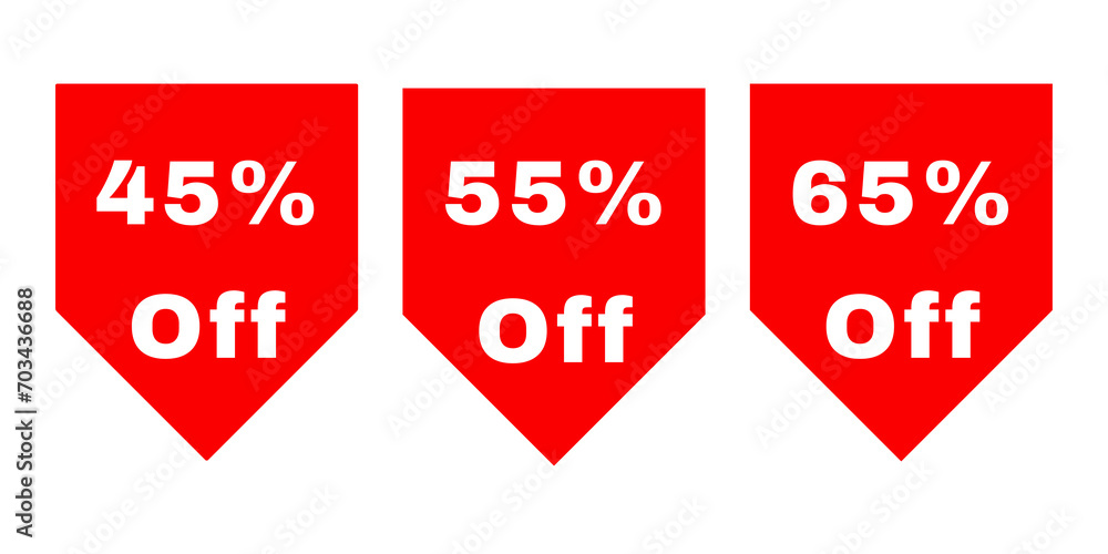 45%, 55%, 65% Off label on transparent background 45%, 55%, 65% Off label on transparent background