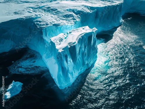 Textures of a massive iceberg floating in the icy waters of Antarctica.
