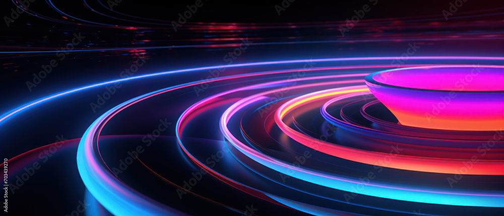 A mesmerizing blend of neon lights and circular patterns in this abstract background.