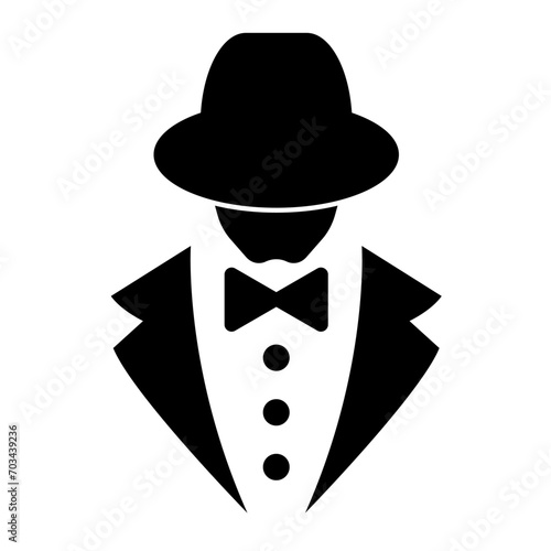 Incognito fake secret person icon. Unknown person in tuxedo suit and hat