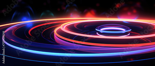A mesmerizing blend of neon lights and circular patterns in this abstract background.