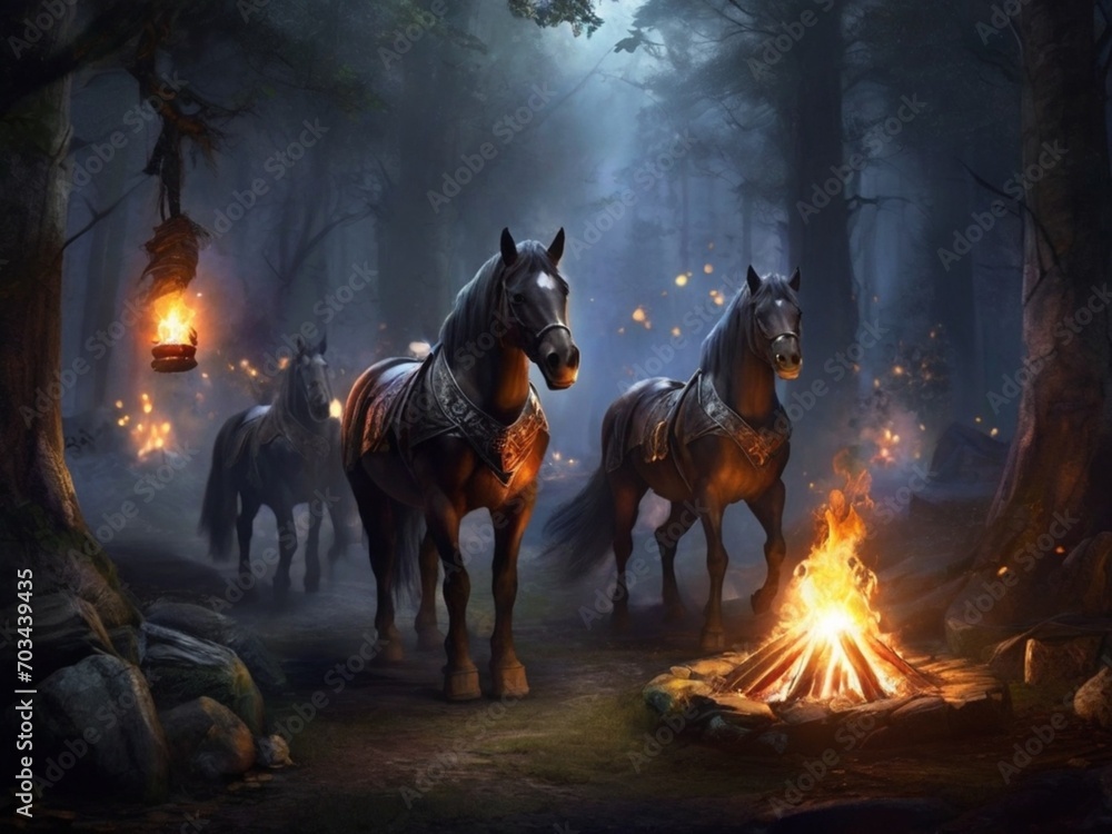 horse in enchanted forest bonfire rpg