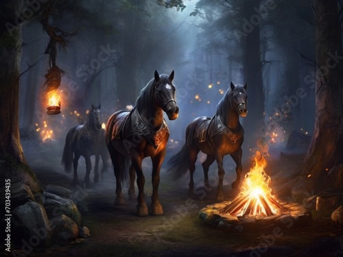 horse in enchanted forest bonfire rpg © Lucas