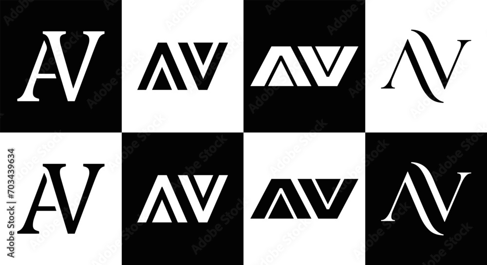 AV logo. AV set , A V design. White AV letter. AV, A V letter logo design. Initial letter AV letter logo set, linked circle uppercase monogram logo. A V letter logo vector design.
AV logo. AV set , A V design. White AV letter. AV, A V letter logo design. Initial letter AV letter logo set, linked circle uppercase monogram logo. A V letter logo vector design.
