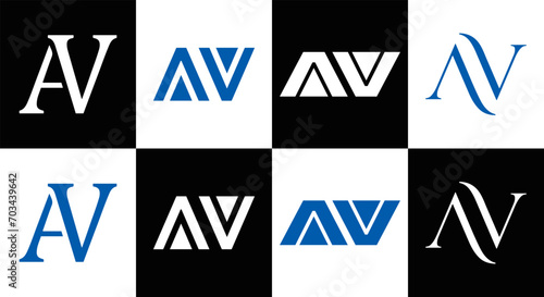 AV logo. AV set , A V design. White AV letter. AV, A V letter logo design. Initial letter AV letter logo set, linked circle uppercase monogram logo. A V letter logo vector design. 