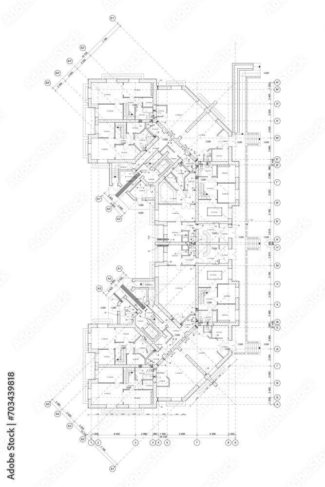 Vector architectural project of a multistory building  ground floor plan
