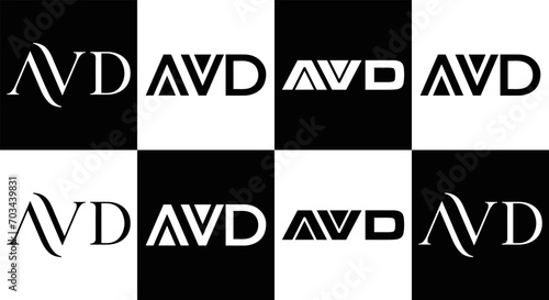 AVD logo. AVD set , A V D design. White AVD letter. AVD, A V D letter logo design. Initial letter AVD letter logo set, linked circle uppercase monogram logo. A V D letter logo vector design. 