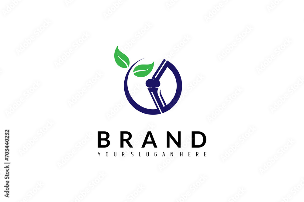 knee joint bone logo with combination of leaf elements in flat style knee joint bone logo with combination of leaf elements in flat style