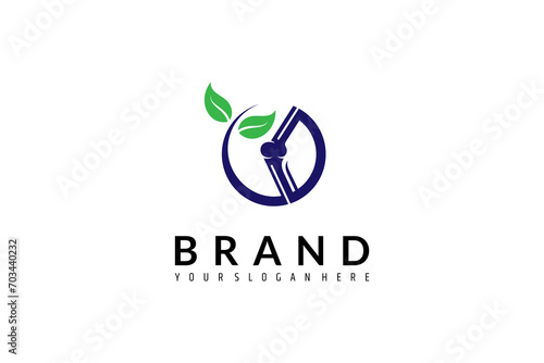 knee joint bone logo with combination of leaf elements in flat style