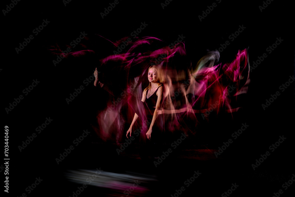 Fototapeta premium Reagan modeling with white flour thrown on the set