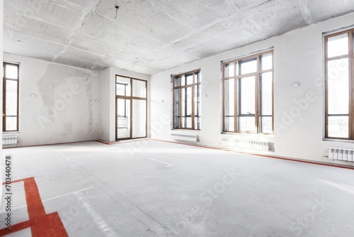 interior of the apartment without decoration in gray colors. rough finish