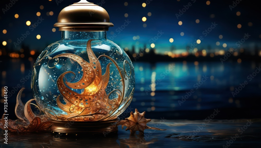 Lantern on the background of the night city Lantern on the background of the night city