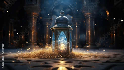 Ramadan Kareem greeting card. Ramadan lantern in the mosque