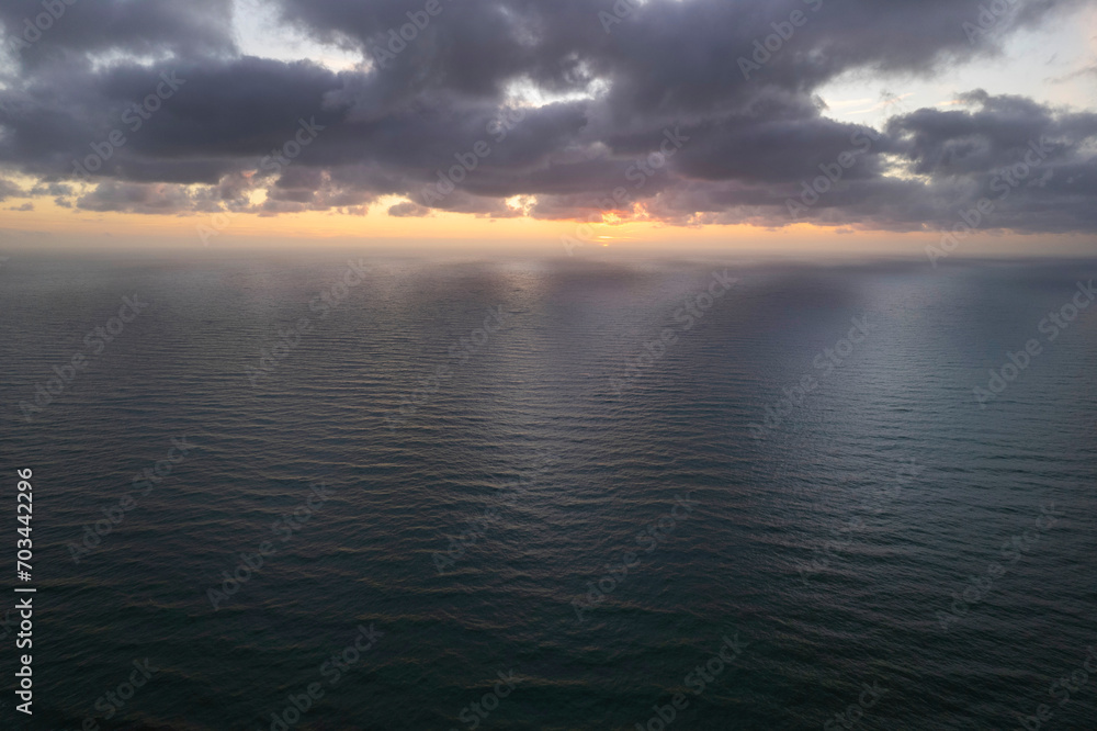 Fototapeta premium Aerial view of a sunset over the Mediterranean sea